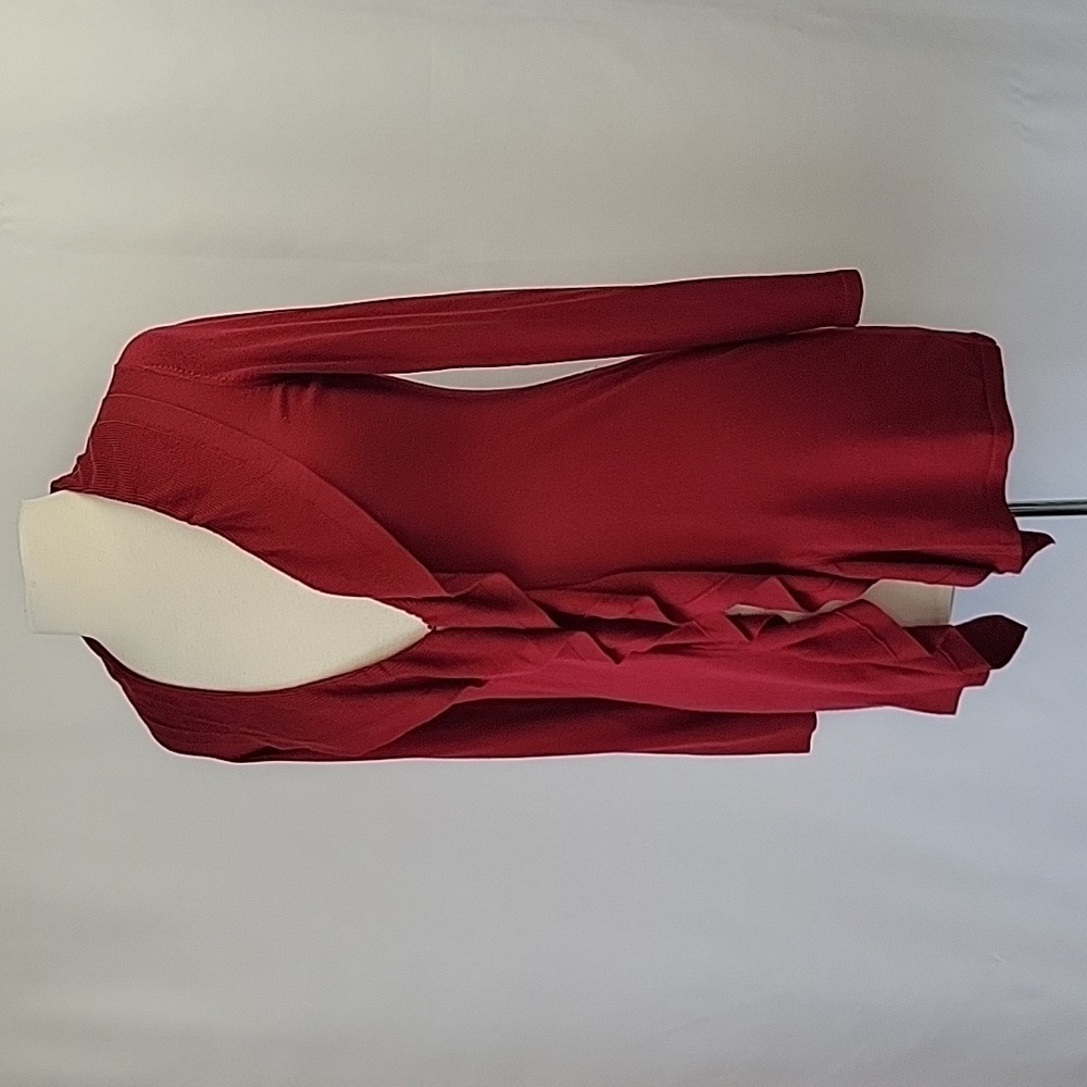 Elie Tahari Silk/ Cashmere Ruffle Front Cardigan Cranberry Size XS - Picture 2 of 11